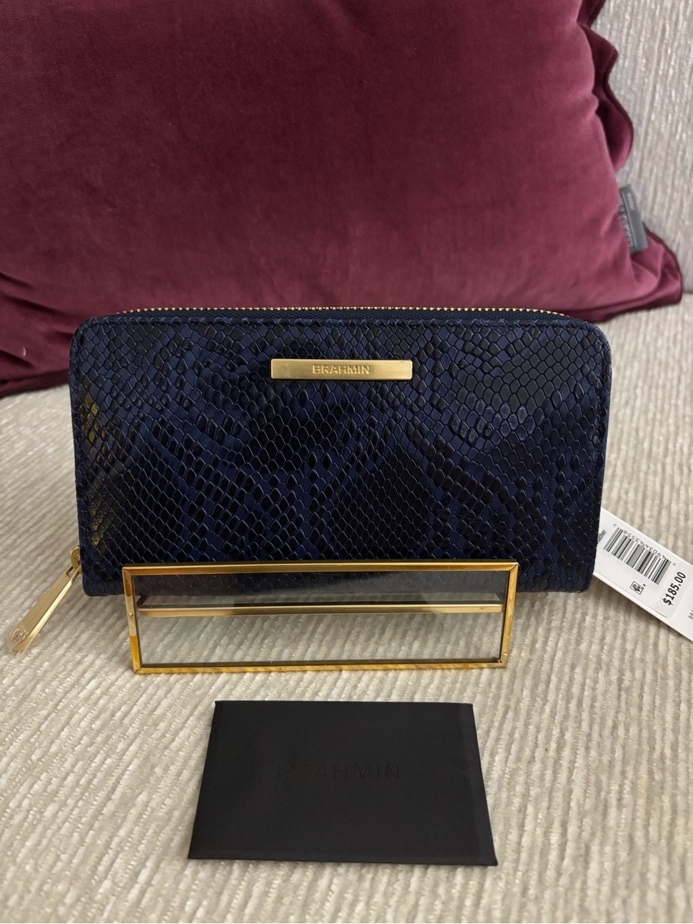 NWT Brahmin Suri Zip Around Wallet Navy Studio Leather Zip Around Wallet